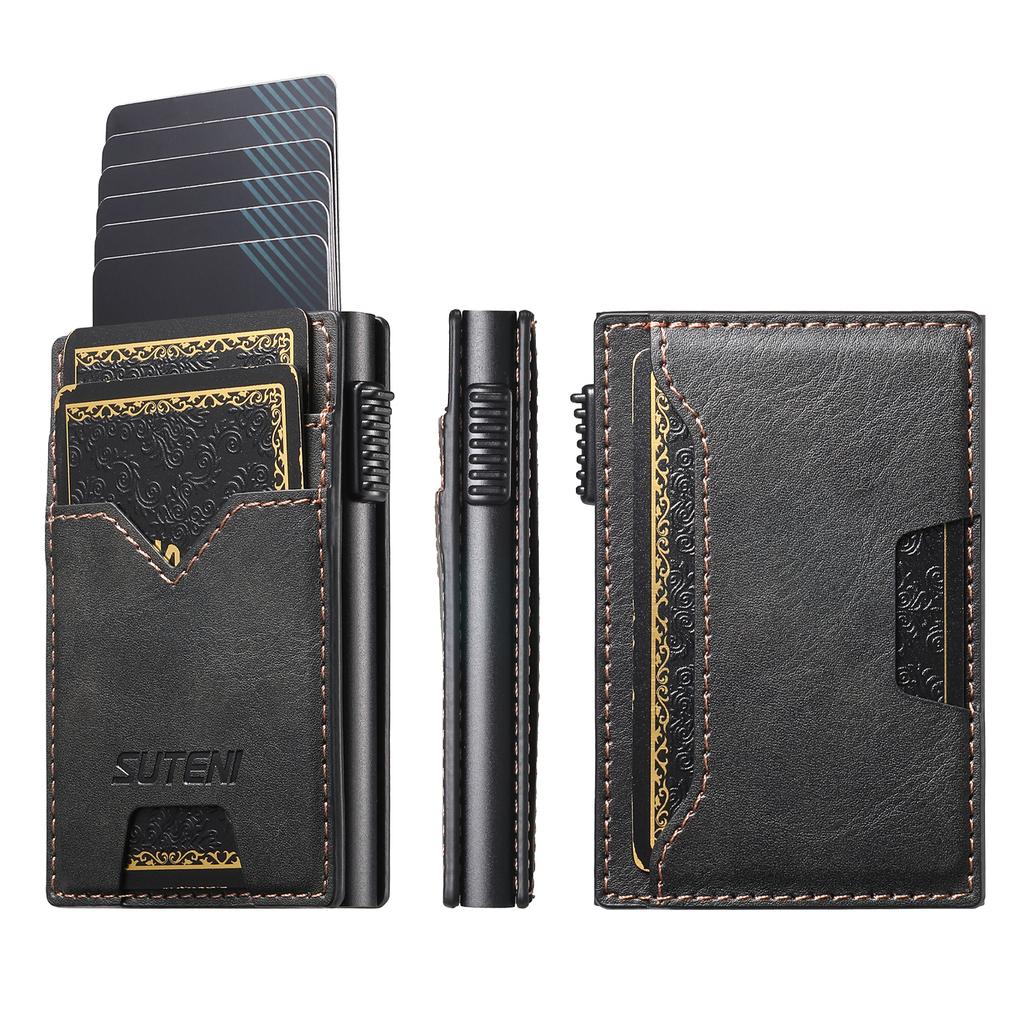 EUCAGR Card Slot Wallet Faux Leather Card Box Pressing The Button Automatically Ejects The Card Magnetic card case