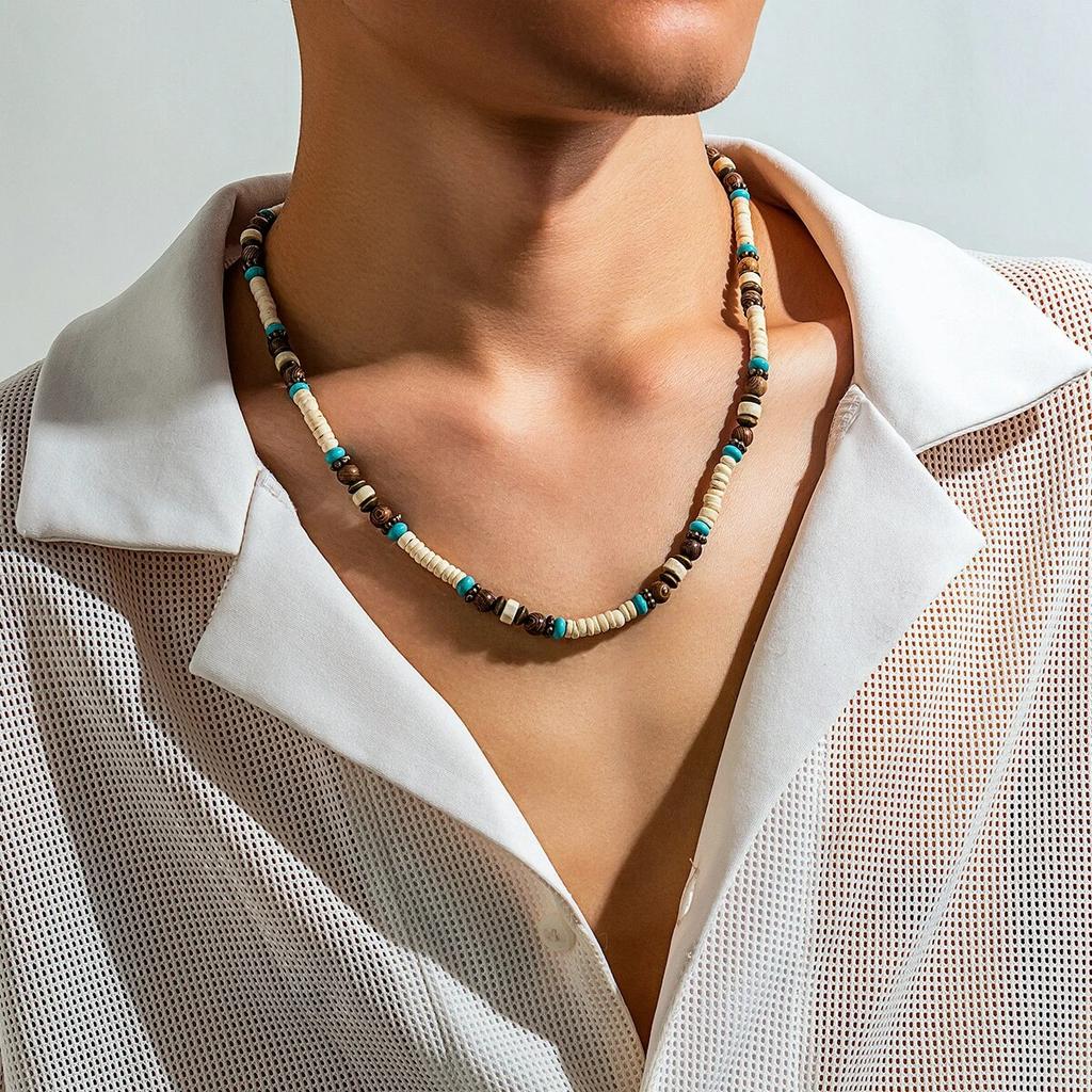Mode Herren Sommer Strand Holzperlen Surfer Halskette Einfach Geometrisch Tribal Ethnisch Handgefertigt Kette Steampunk Herren Schmuck Geschenk