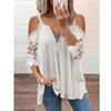 T-shirt da donna con maniche in pizzo, camicetta, top, taglie forti, t-shirt casual da donna con spalle scoperte