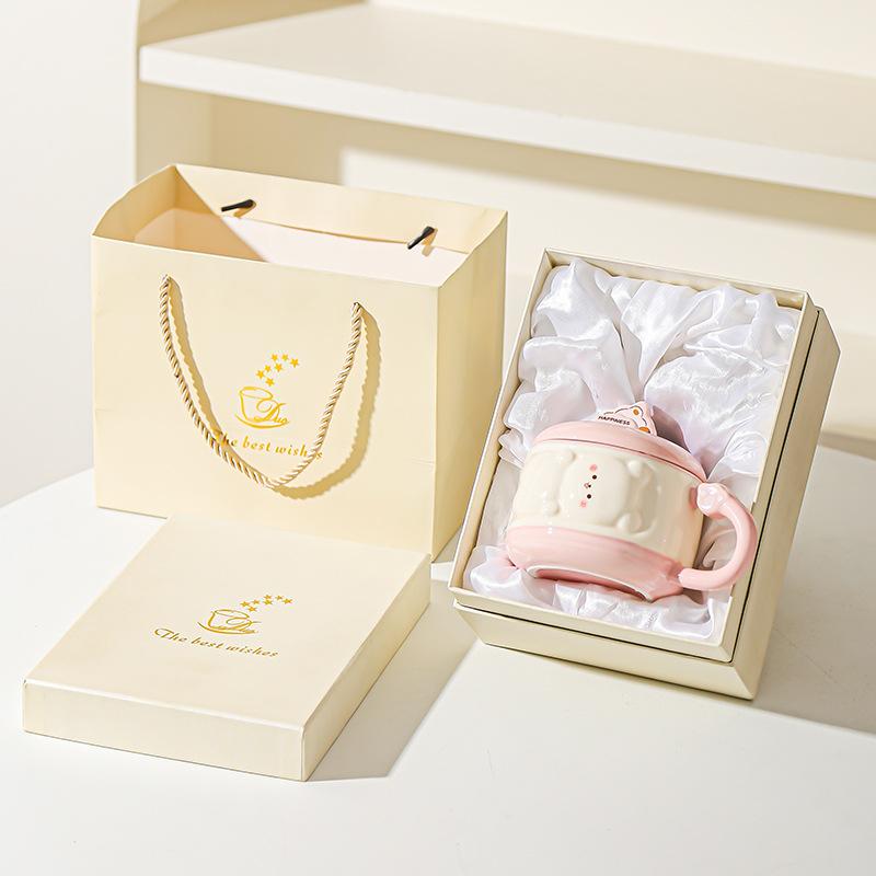 Cute Girl Cartoon Chubby Ceramic Mug with Lid Mobile Phone Stand Cup Birthday Gift Water Cup Souvenir