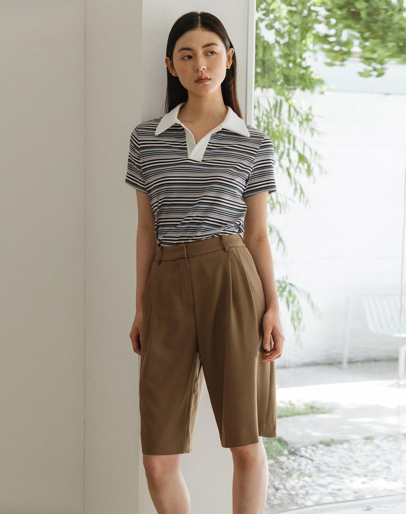 G Mar Two Tuck Bermuda Pants Brown