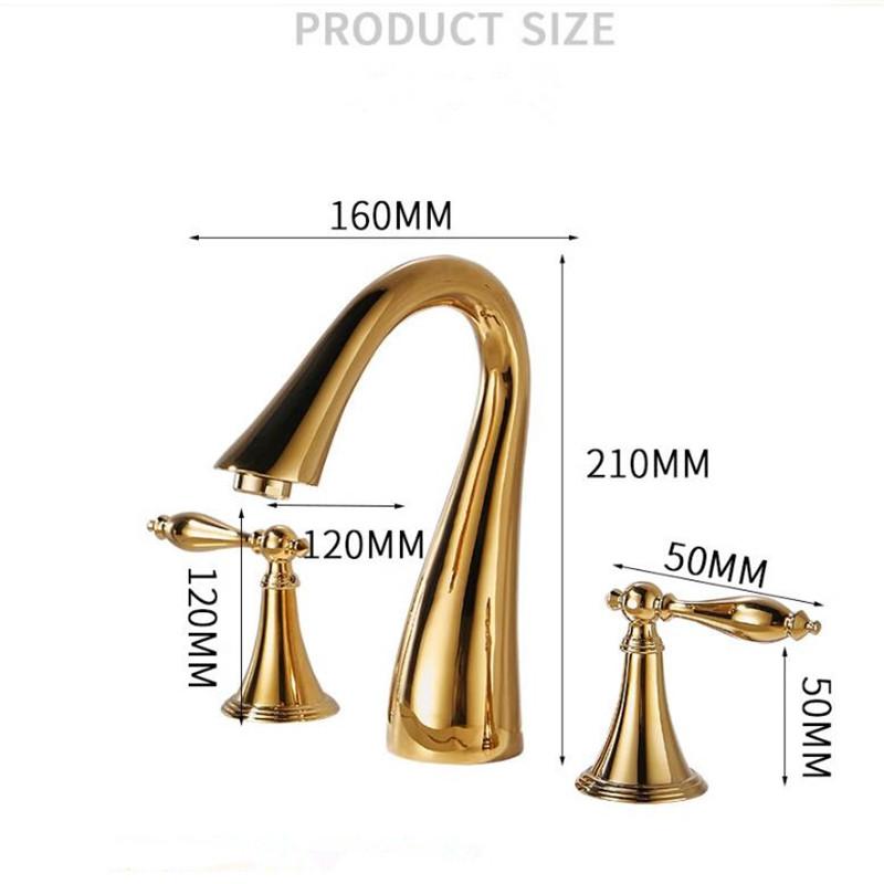 Luxusní umyvadlové baterie Tuqiu Mosaz Zlatá Koupelnová baterie Široce rozšířená dřezová baterie 3 otvory Teplá a studená dřezová baterie Vodní kohoutek