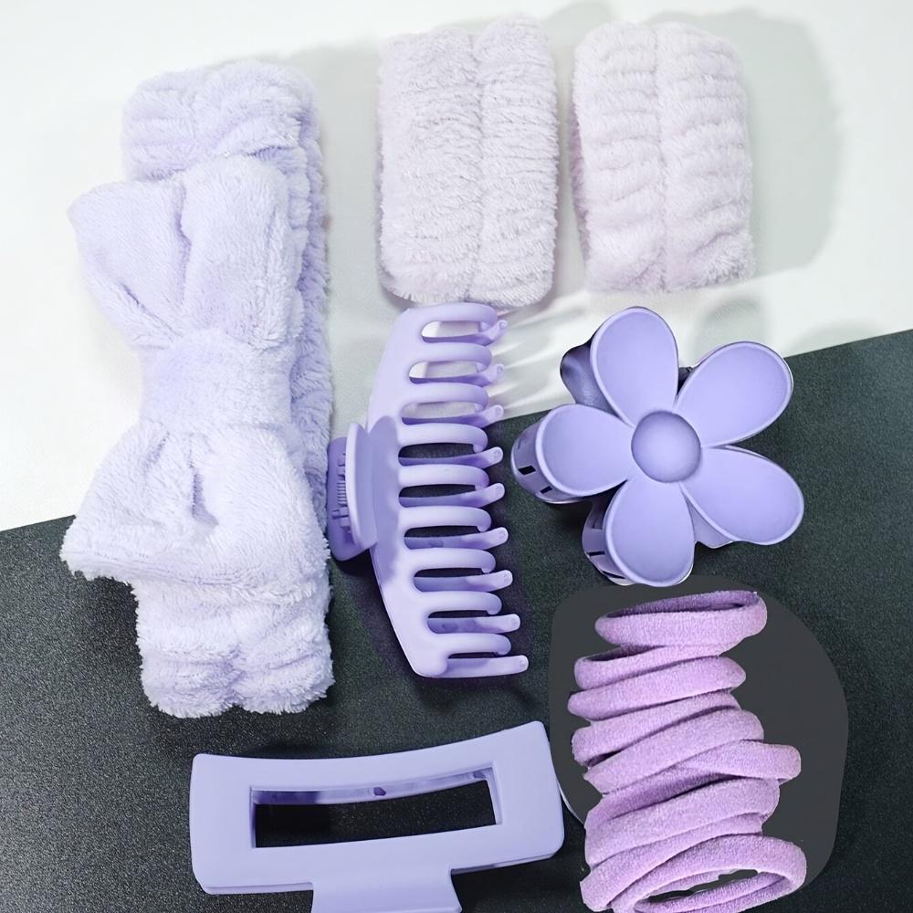 16pcs Bow Wash Face Headband Hair Bands Hair Ties Claw Clips Wrist Band Set - High Stretch Scrunchies, Matte Frosted Large Flower Claw Clips