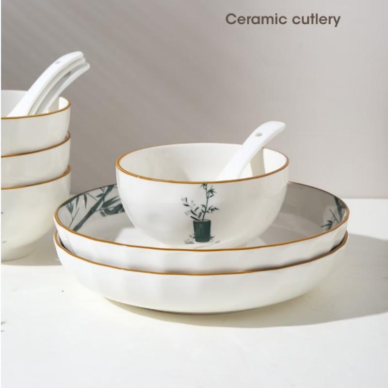 SAMLNG·DY Zhuluqing 10-Piece Chinese Ceramic Tableware Set