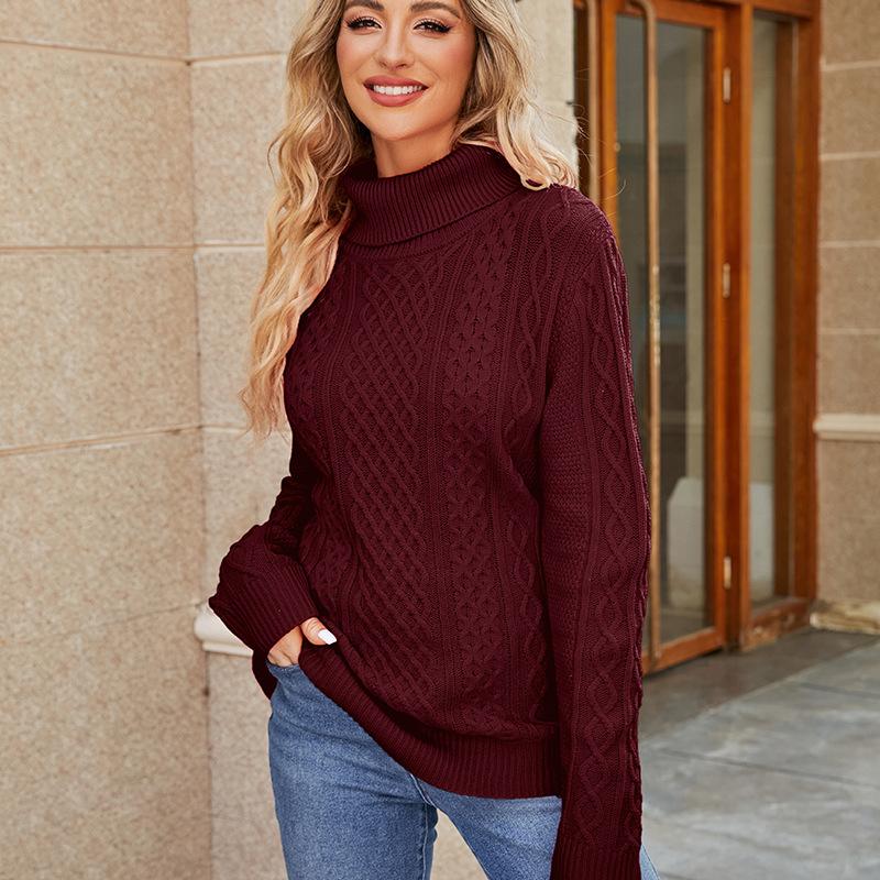Popular turtleneck twist sweater women's autumn and winter new solid color knitted top temperament turtleneck bottoming shirt