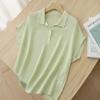 Solid Color Loose Simple Clothes Women Blouse Summer Silk Tops Elegant Office Lady Short Sleeve Polo-Neck Shirt Blusas 27817