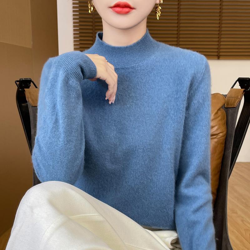 Seamless One-line Ready-to-wear Wool Sweater Half Turtleneck Knitted Bottoming Fashion Versatile Warm Sweater Autumn and Winter New Style
