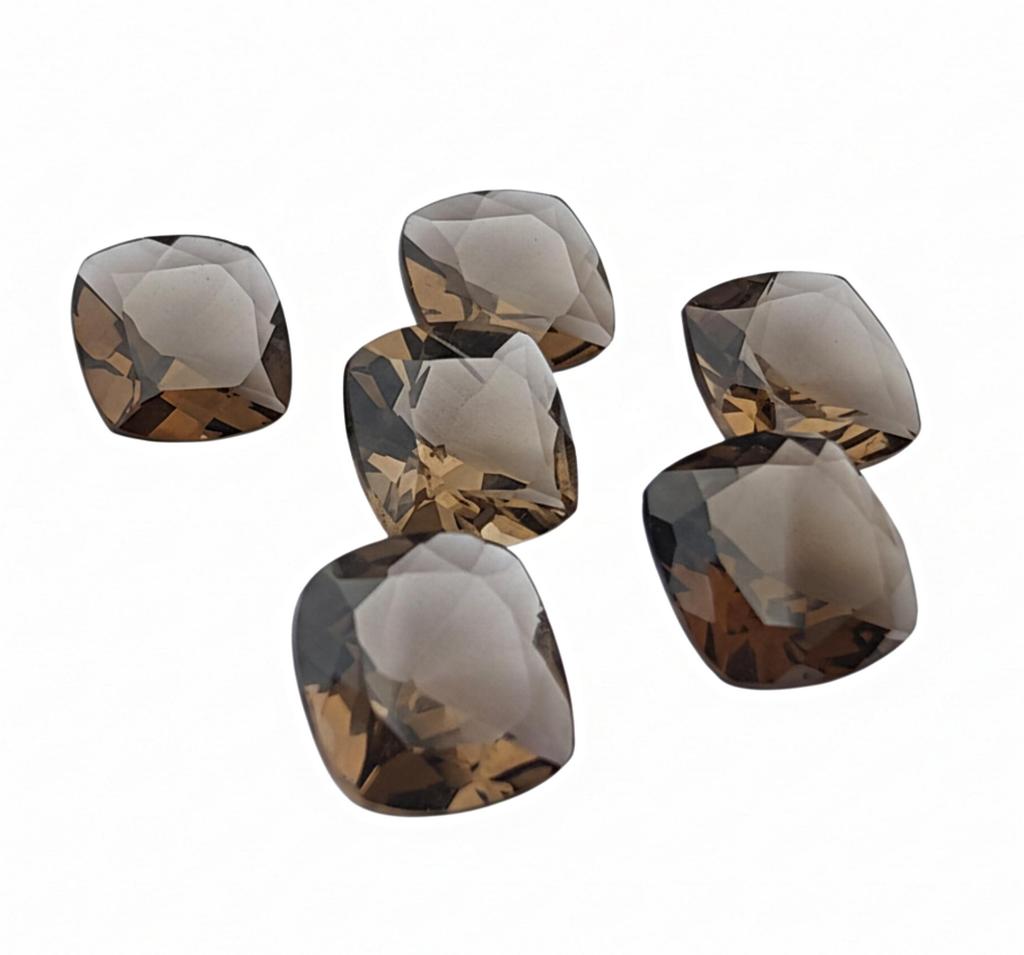 Faceted Smoky Quartz Cushion Cut Gemstones - Checkerboard Cut Brown Smoky Quartz