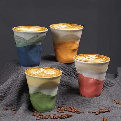 Kreative Kaffeetasse Retro Grobkeramik Latte Tasse Designgefühl Nische Plissierte Tasse Keramik Haushalt Handgehaltene Mittelalterliche Tasse