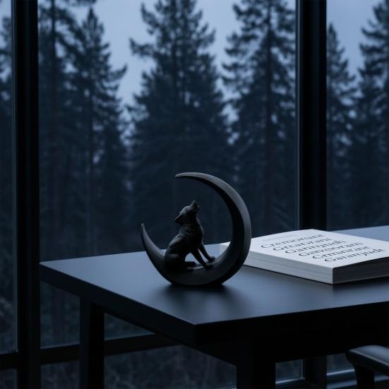 3D Printed Howling Wolf Statue, Wolf On Moon Figurine, Black Wolf Sculpture for Home Office Study Room Desktop Decor