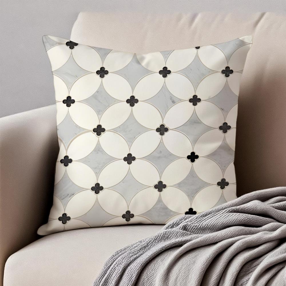 

Retro Geometric mosaic tiles Cushion Cover Pillowcase Antidustmite Invisible Zipper Short Plush Sofa Cushion 30X30cm