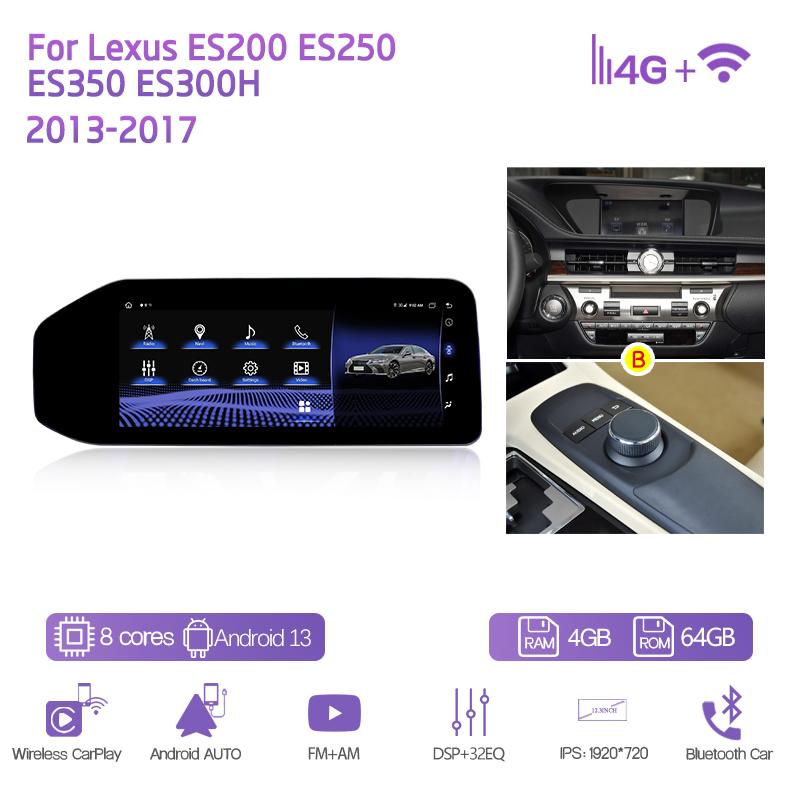 For Lexus ES200 ES250 ES350 ES300H 2013-2017 Car Multimedia Player 12.3" GPS Navigation Android13 8+128G CarPlay 4G 360Camera