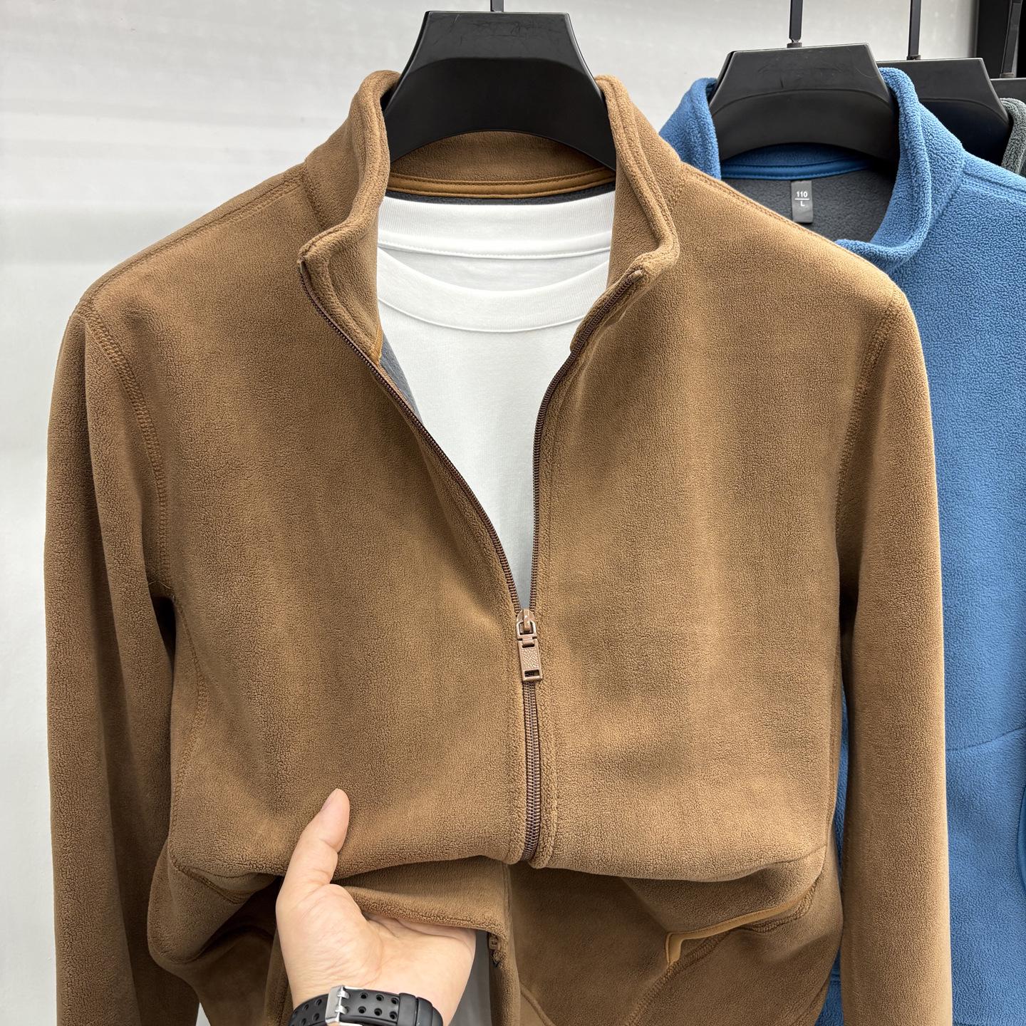 Men s Thick Warm Coral Fleece Hoodie Jacket - Autumn/Winter, Stand Collar, Zipper Cardigan L