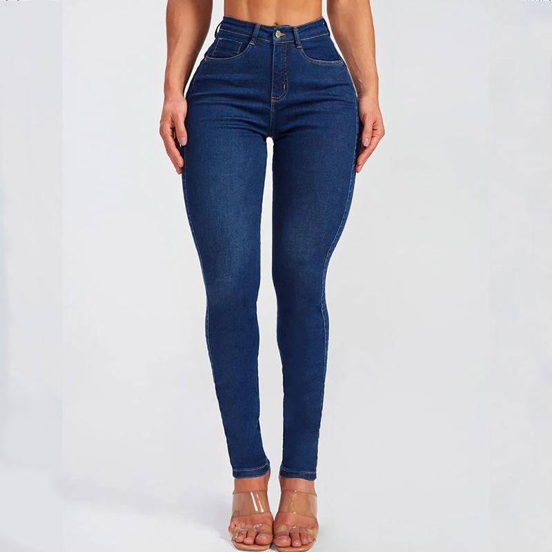 

Европейские и американские весенние облегающие брюки-скинни, эластичные джинсы с высокой талией, женские брюки 2XL темно-синий
