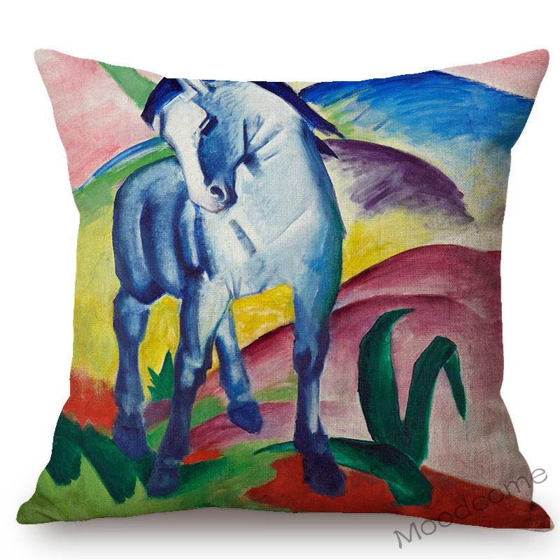 Expressionism Artwork Blue Horses Fox Cubism Animals Abstract Oil Painting Franz Marc Sofa Decorative Pillow Case Cushion Cover