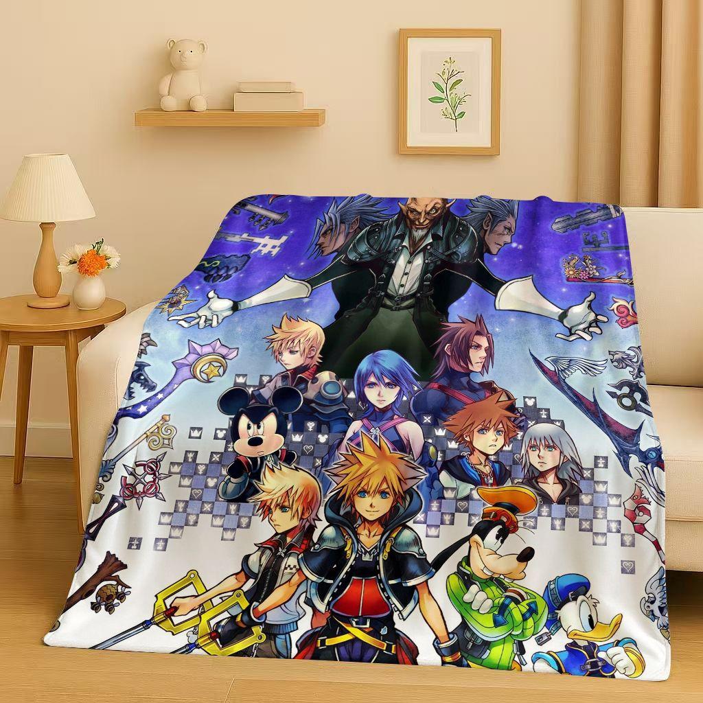 Sanrio Kingdom Hearts Kreslená hra Mickey Mouse Flanelová deka, ultra měkký plyšový přehoz do ložnice, postele, pohovky, vánoční dárek