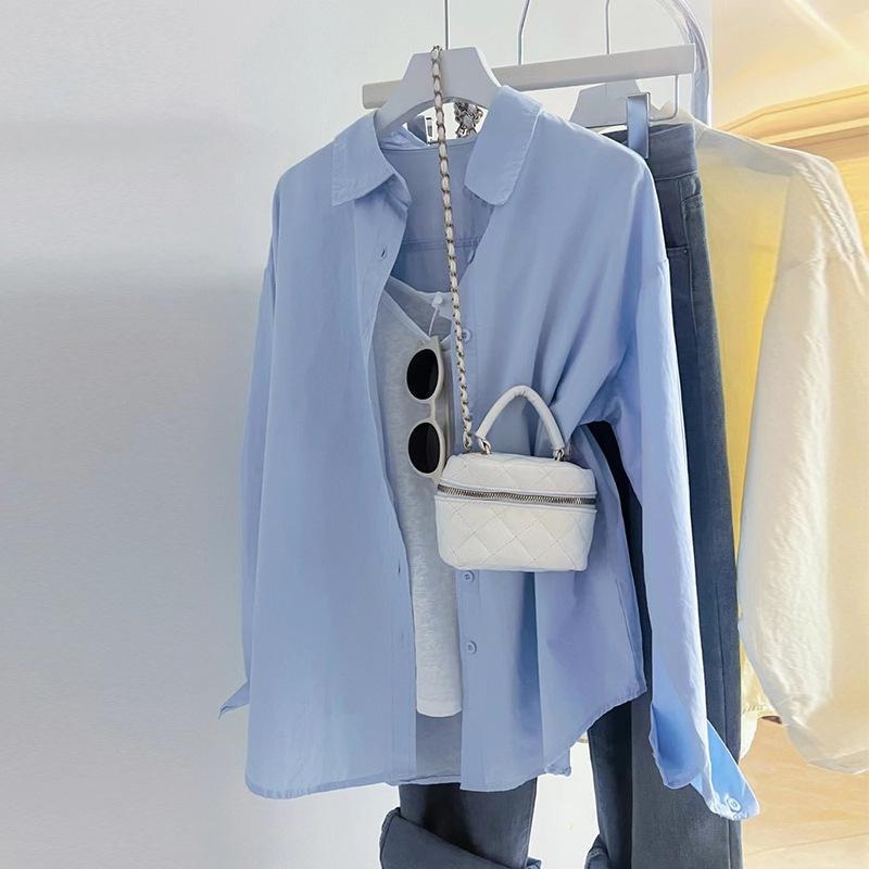 

Women s Korean Style Purple Cotton Long Sleeve Shirt - Spring/Autumn New Arrival, Relaxed Fit, Ideal for Winter Layering and Sun Protection. XXL (140-160 jins) синий