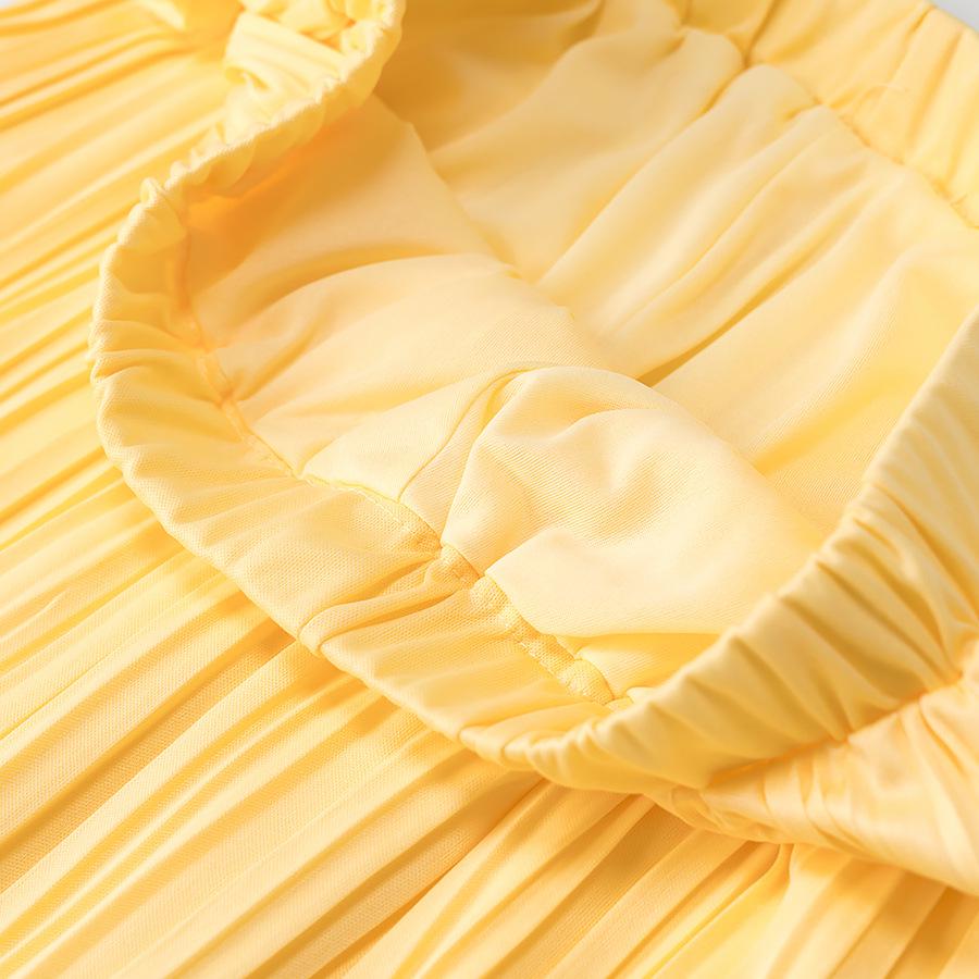 Spring 2025 European & American Style Women's Strapless Pleated Top + High-Waisted Midi Skirt Set