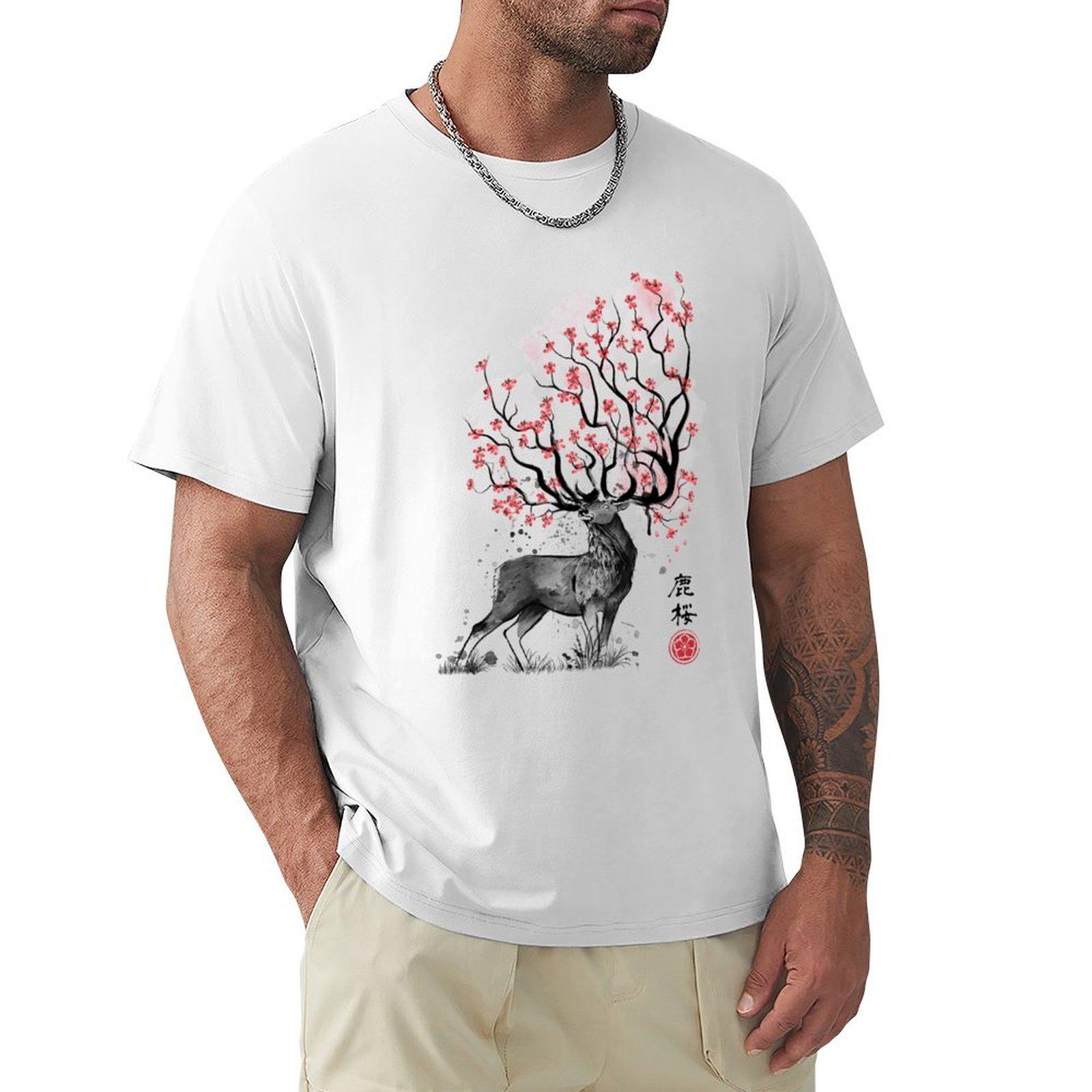 Sakura Deer Tshirt Retro Graphic Print Tshirt S