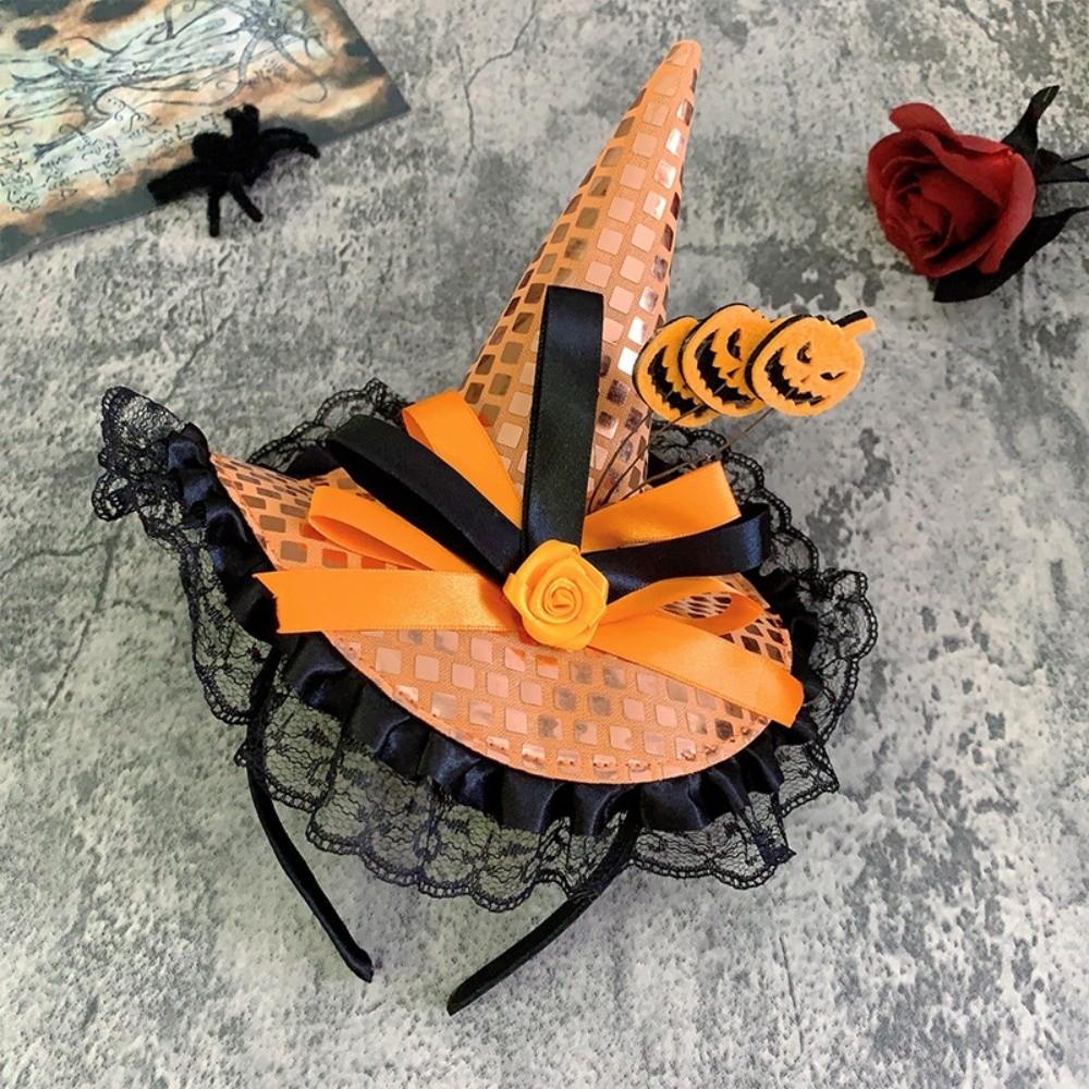 Lace Halloween Witch Hat Hair Hoop Cartoon Cone Hat Headband Halloween Party Hair Band  Photo Props