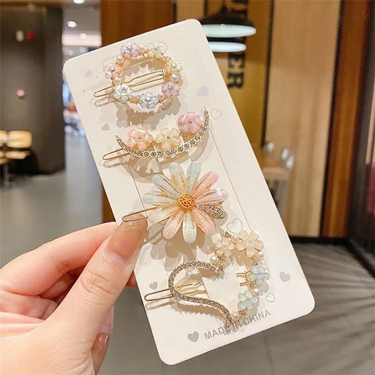 INS Hot Sale Women s Hair Accessories Sweet Heart Flower Rhinestone Hairpins and Barrettes Baby BB Hair Clips