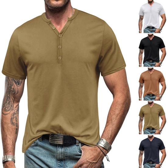 

Мужская летняя футболка с v-образным вырезом и короткими рукавами, тонкий пуловер на пуговицах, повседневная мягкая дышащая быстросохнущая мужская спортивная верхняя одежда средней длины