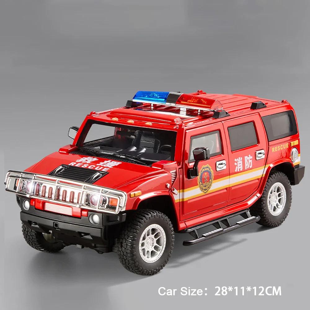 

1:18 Scale H2 Police Car Model Toys Metal Diecast Off-road Vehicles Shock Absorption Sound Light 6 Doors Opened for Boys Gifts