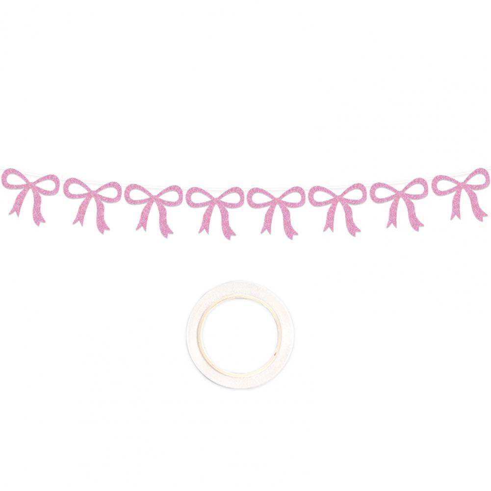 Bowknot Theme Party Decor Set Pink Tassel Banner Cake Toppers Gold Glitter Spiral Hanging Ornaments Girls Birthday Party Decor
