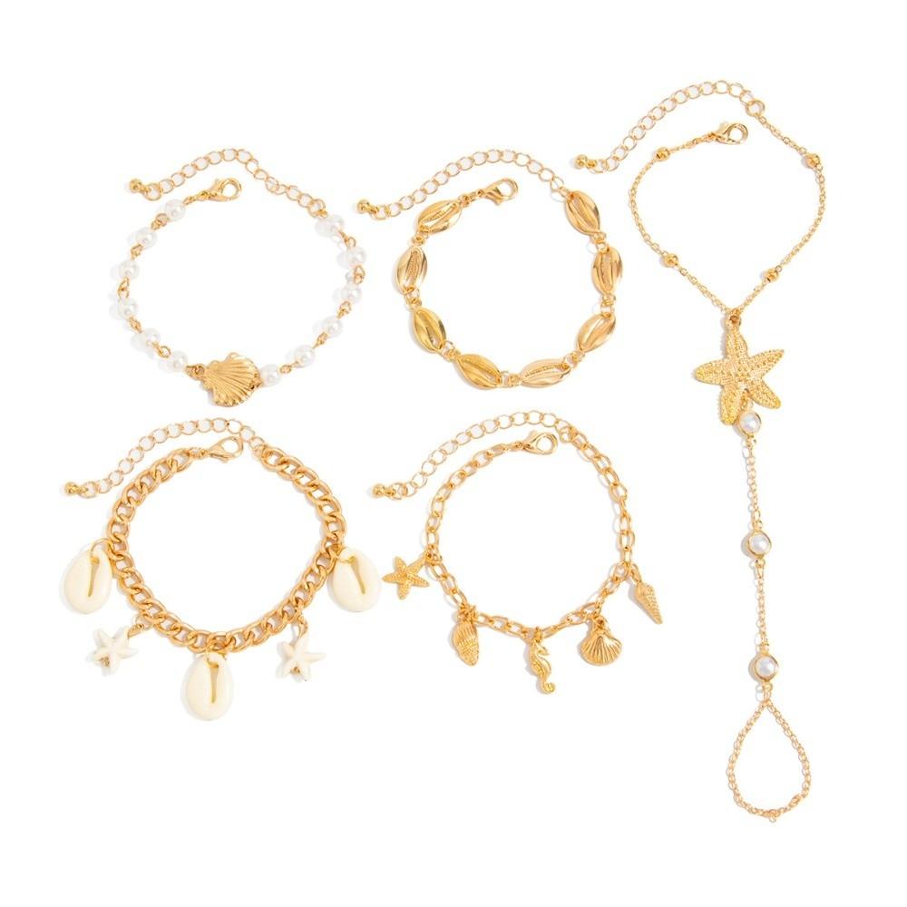 Pearl Conch Beaded Bangles Starfish Wrap Charm Hand Chain New Multilayer Shell Bracelets  Gifts