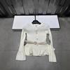 French Elegant Spring Knit Cardigan: Solid Color, Round Neck, Slimming Waist-Cinch, Long Sleeve, Versatile Top