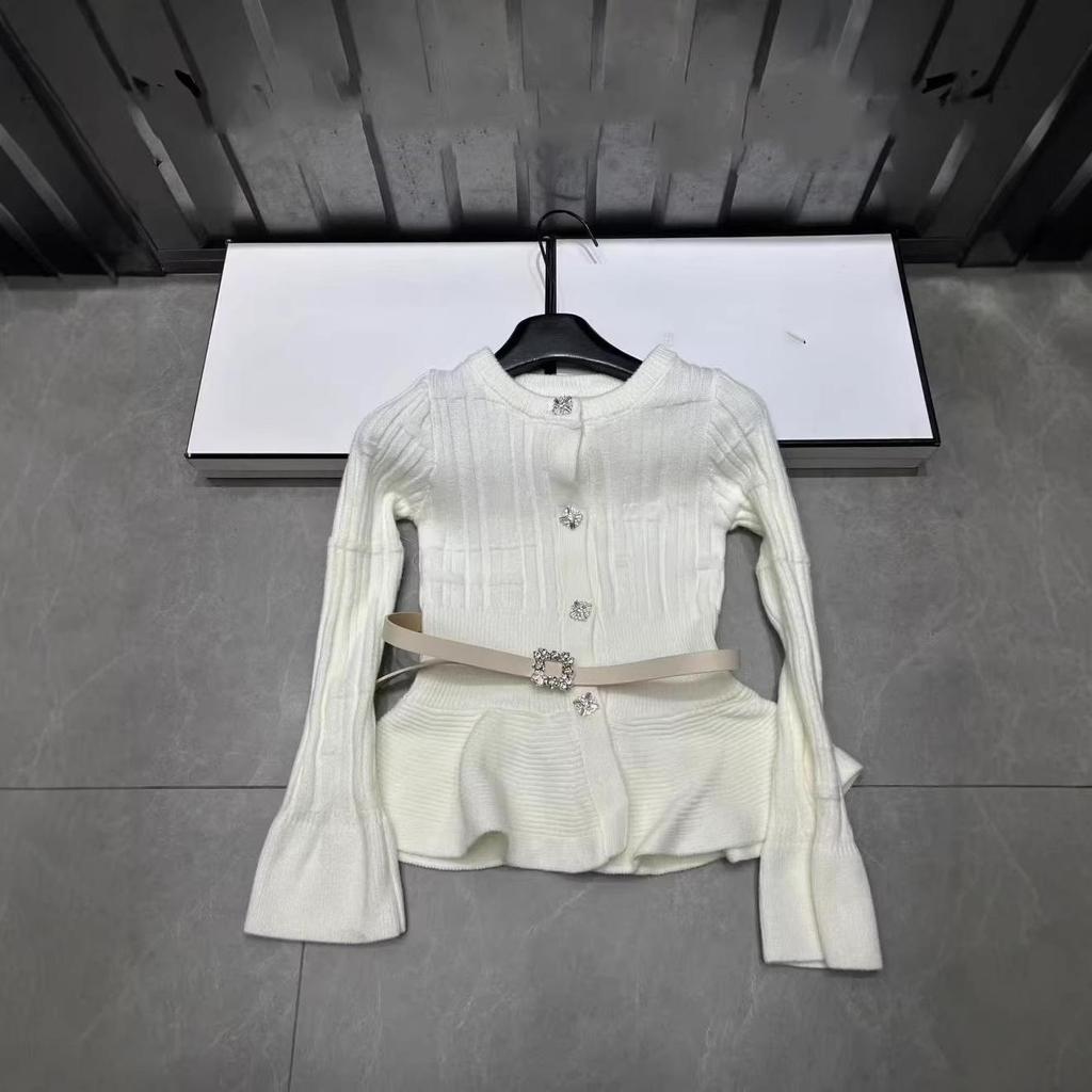 French Elegant Spring Knit Cardigan: Solid Color, Round Neck, Slimming Waist-Cinch, Long Sleeve, Versatile Top