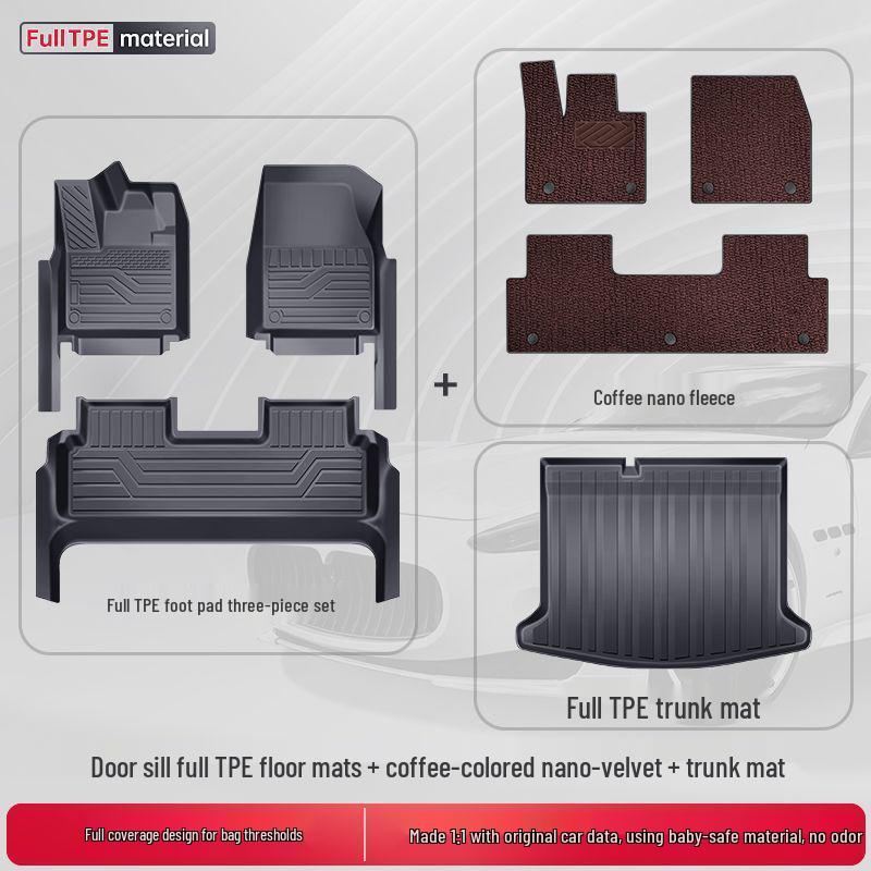 TPE Surround Titanium 7 Car Floor Mats with Leopard Print Door Sill - 2025 Edition