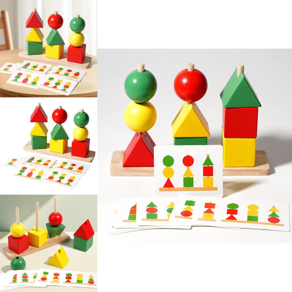 Wooden Shape Sorting Blocks With Color Matching For Early Education Kids