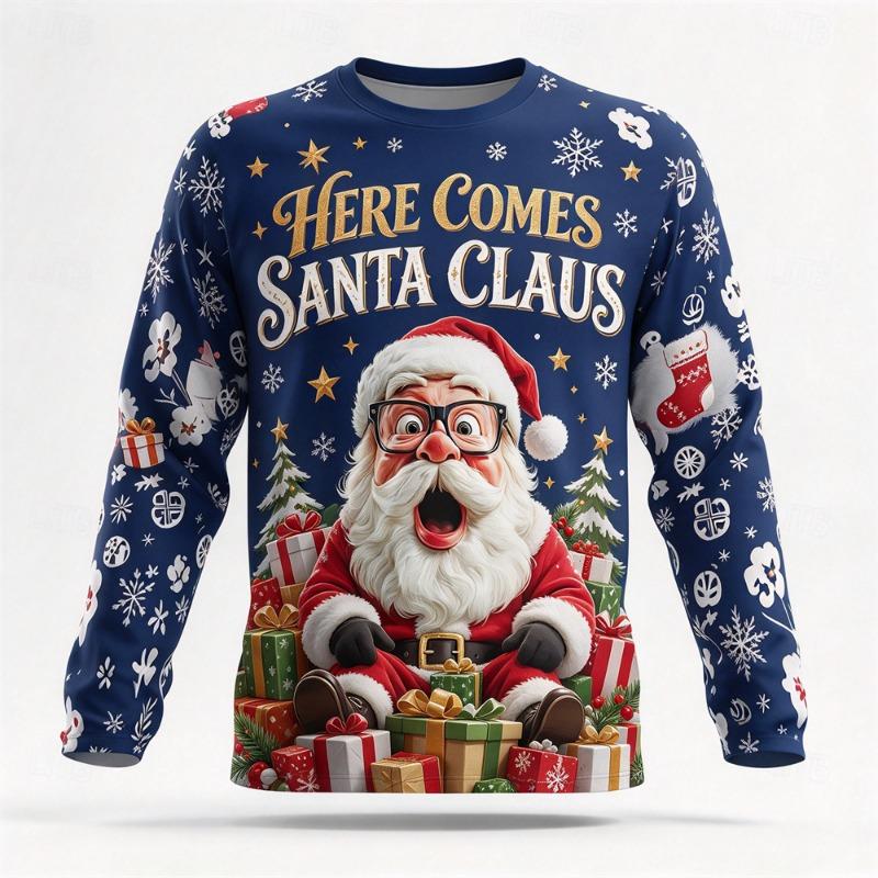 Autumn Winter Christmas Long Sleeved T-shirt Snowman Print Cotton Comfort Tees Funny Xmas Festival Party Top Casual Gift for Men