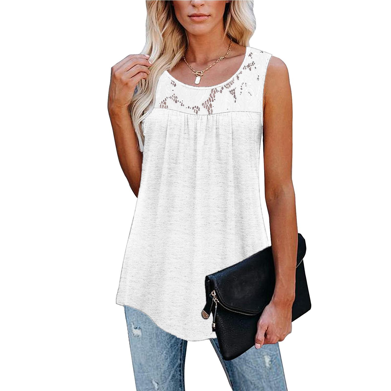

Womens Sleeveless Lace Tank Tops Ruffle Loose Tunic Blouse Shirt Blouse M білий