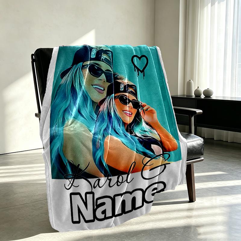Custom Name Personalized Karol G Print Blanket, Home Decor, Bedroom, Sofa, Camping, Couch, Gifts for Birthday Christmas