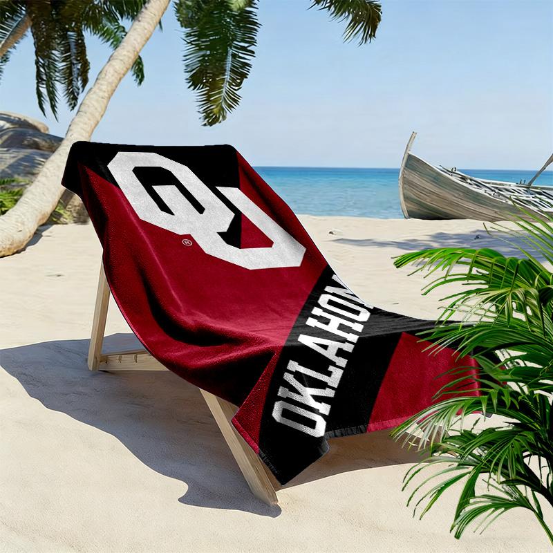 Oklahoma Sooners Print Beach Towel, Large Soft Quick Dry Towel for Beach Camping Swimming