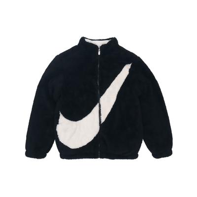 Jacket Color Block Logo Stand Collar Coral Fleece Zipper Kids Jackets Black DV0303-010