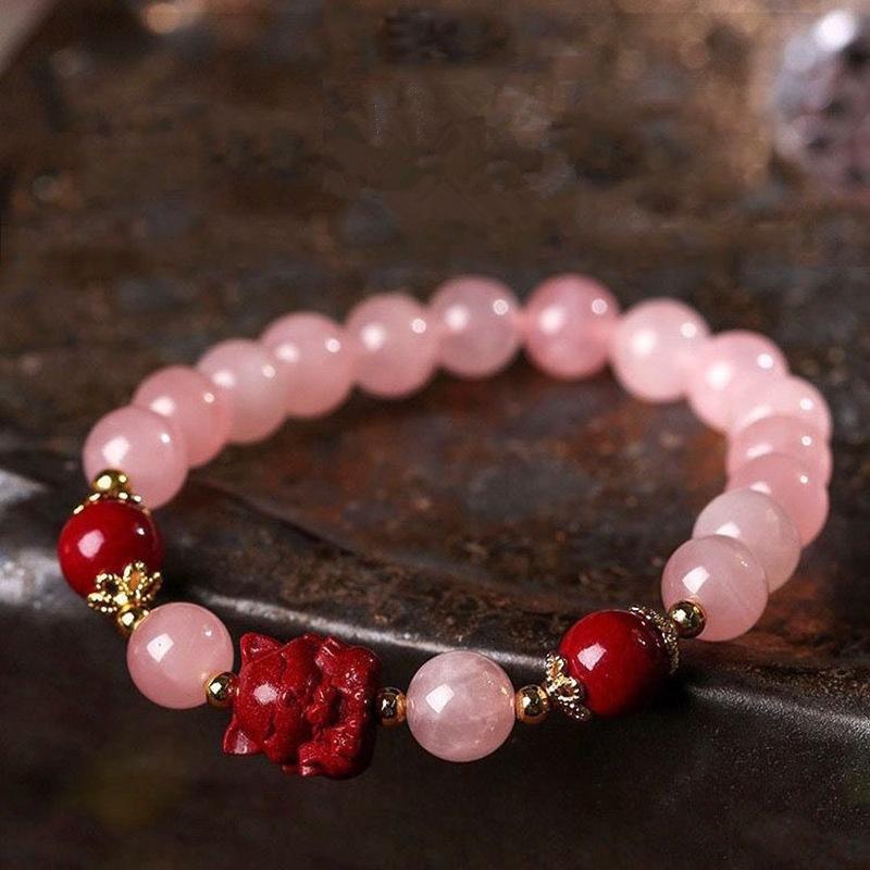 

JYL TS Bracelet Camellia New Chinese Versatile Style Feng Shui Elegance & Luck 【Nine-tailed Fox】Natural Rose Quartz лимонный карри
