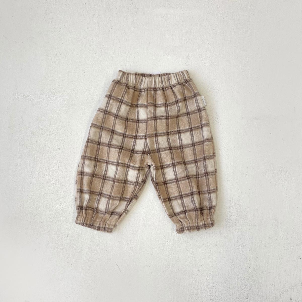 

Kids Stylish Plaid Wool Drop-Crotch Pants for Autumn/Winter - Unisex Fashionable Casual Long Outdoor Wear 80 cm