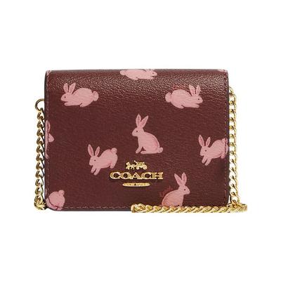 Serie 10 Druckknopfverschluss Kaninchenmotiv Beschichtetes Canvas Mit Glattleder Mini Schultertasche Crossbody Geldbörse Damen Geldbörse Bordeaux CF527-IMMZI
