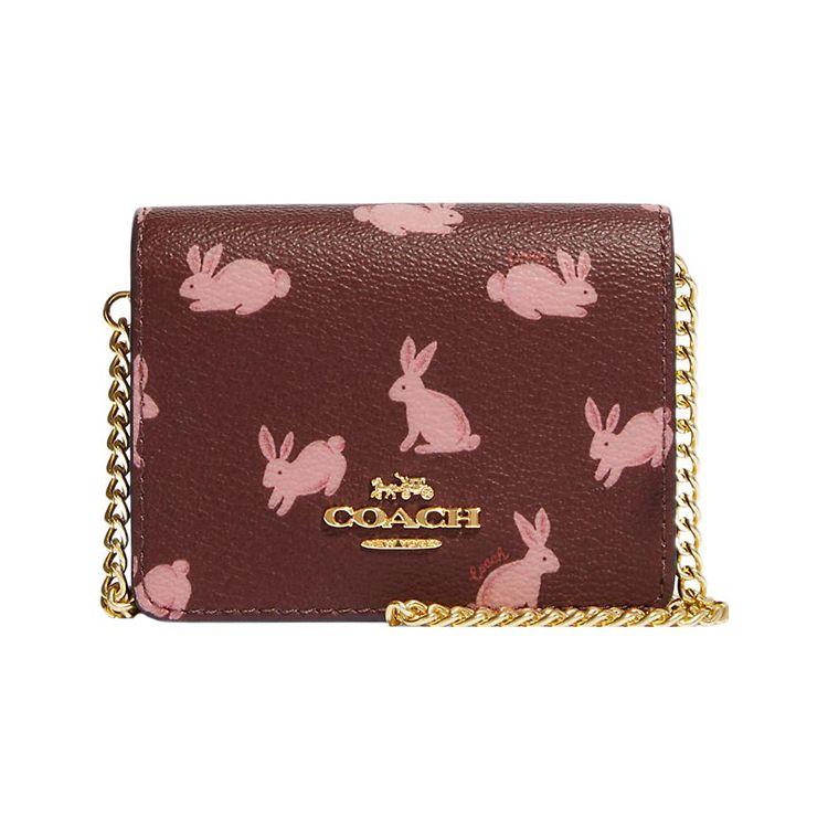 

Coach Series 10 Snap Closure Rabbit Print Coated Canvas With Smooth Leather Mini Shoulder Crossbody Wallet Women wallet Burgundy CF527-IMMZI Basic Set (Bag+Dust Bag)