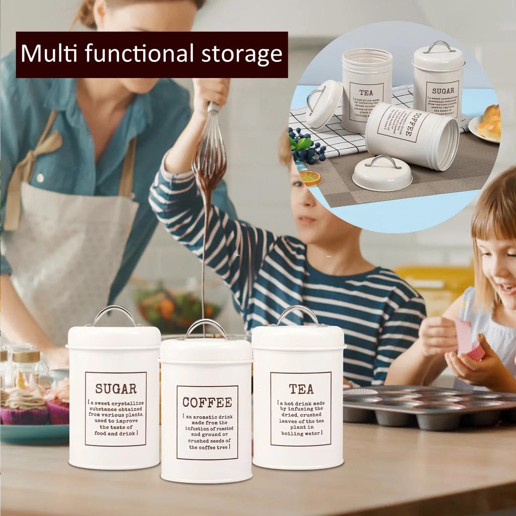 3Pcs Tea Coffee Sugar Canisters Set Space Saving Food Storage Jars Canisters Tea Organizer Airtight Coffee Container for Home