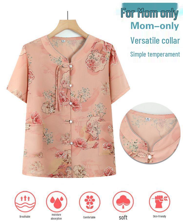 Mother's Day Chinese Style Summer Blouse - Short-Sleeved, Middle-Aged Women's Fashion Top