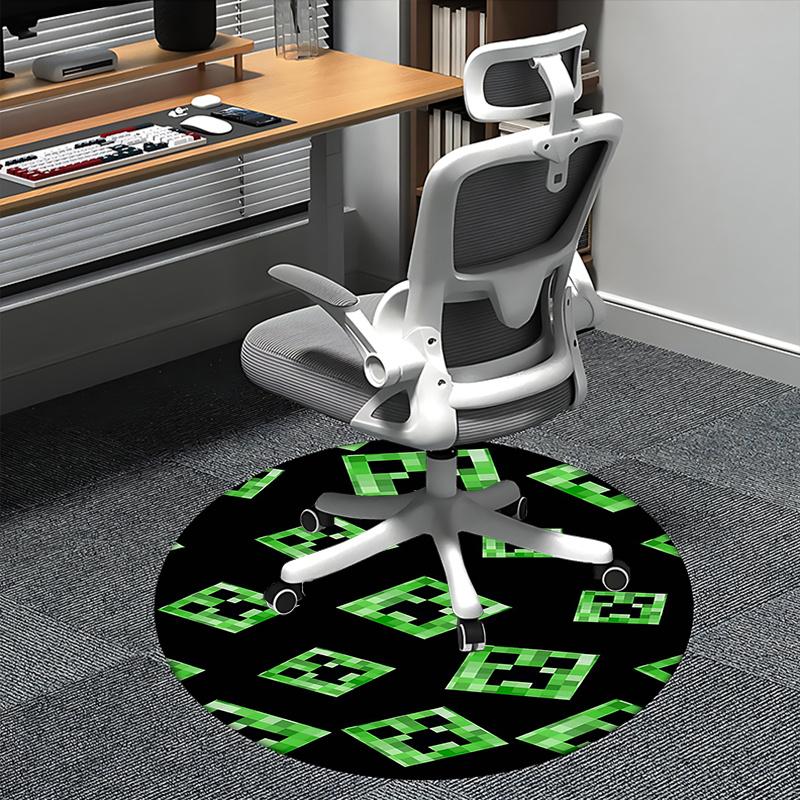 Крипер из Minecraft, Узор Пиксель-арт, Коврик под стул, Круглый ковер, Офисный ковер, Машинная стирка, Нескользящий, Подходит для гостиных, спален 80cm