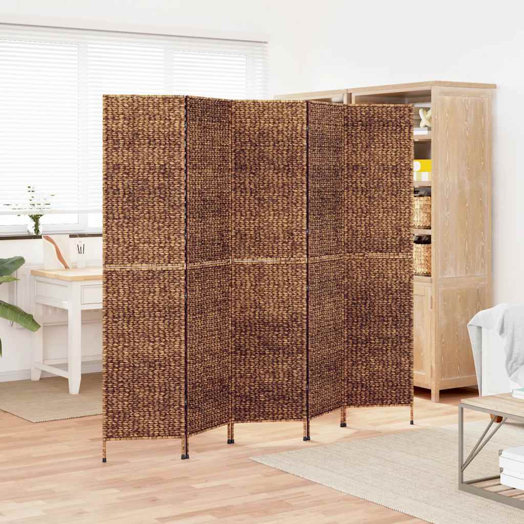5 Panel Room Divider In Brown 205 X 180 Cm Wicker (Water Hyacinth)