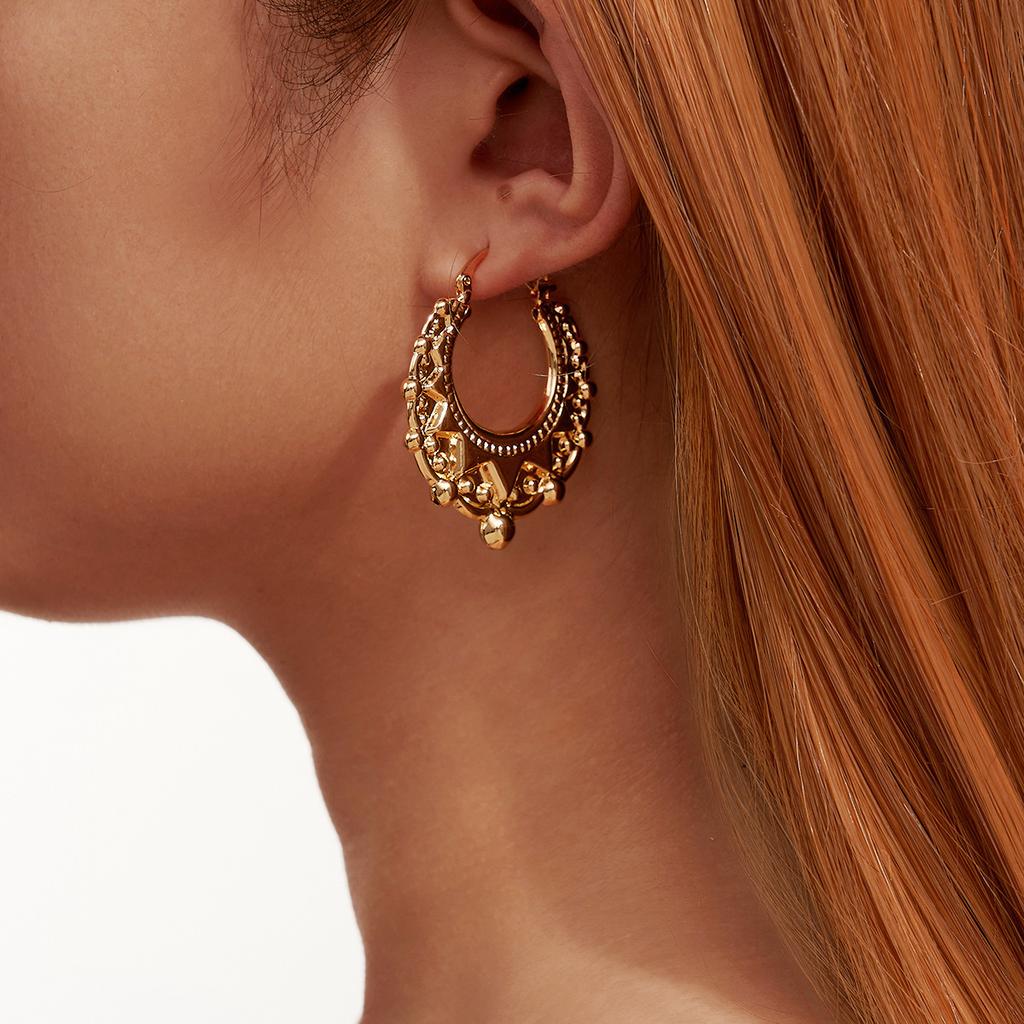 Pendientes Geométricos Exagerados Huecos para Mujer Estilo Metálico Versátil Joyería de Nicho INS Europea y Americana Personalidad