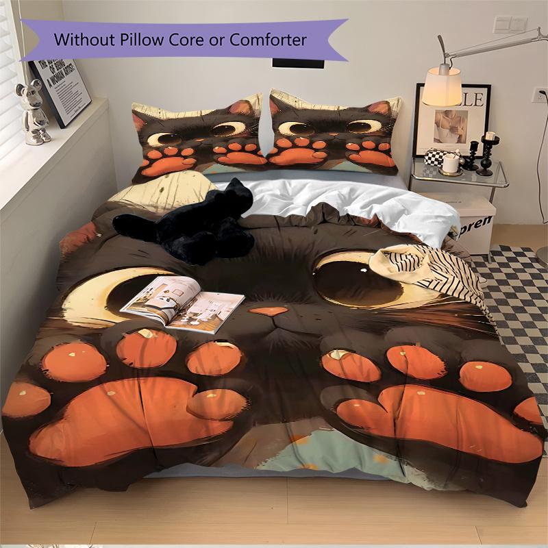 3pcs Anime Cat Comforter Set with One Quilt Cover and Two Pillowcases (No Core), Home Decor, Festival Gift, Polyester Fabric, Anime Cartoon Design