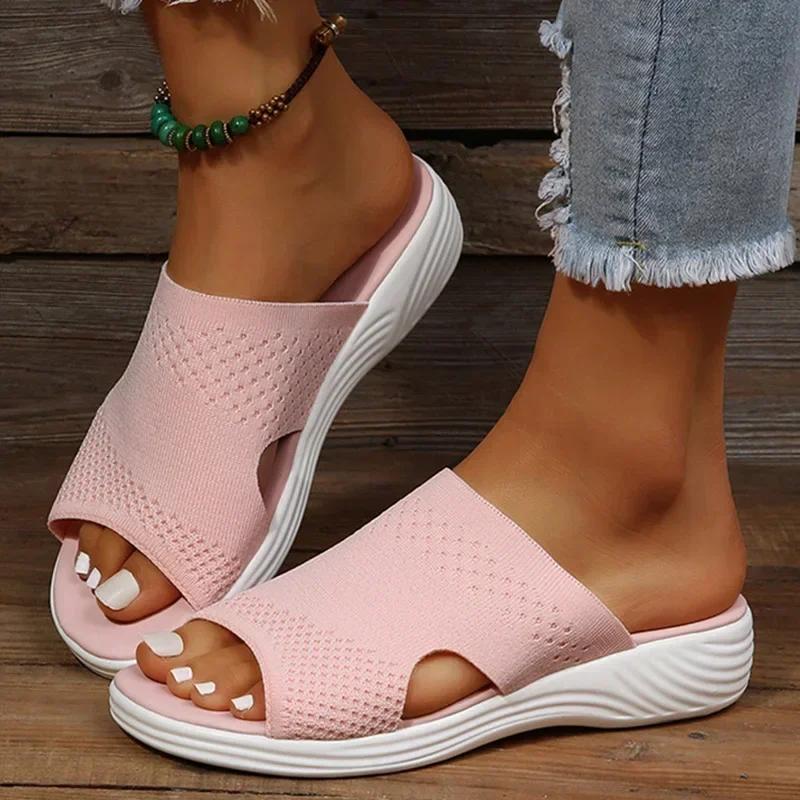 Women Indoor Outdoor Sandals Summer Woman Low Heels Sandals Elastic Force Slippers Female Casual Wedge Heels Plus Size 43