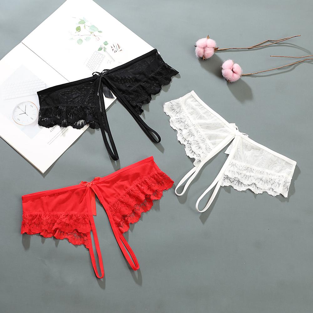 

Sexy Women s Panties Crotch Opening Transparent G-strings Thongs Hollow Out Solids Bowknot Underwear 191